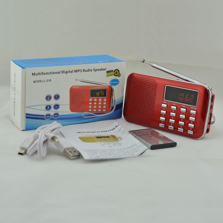 Super Bass HIFI FM Radio Speaker L-218 with TF USB AUX Flashlight Rechargeable Battery