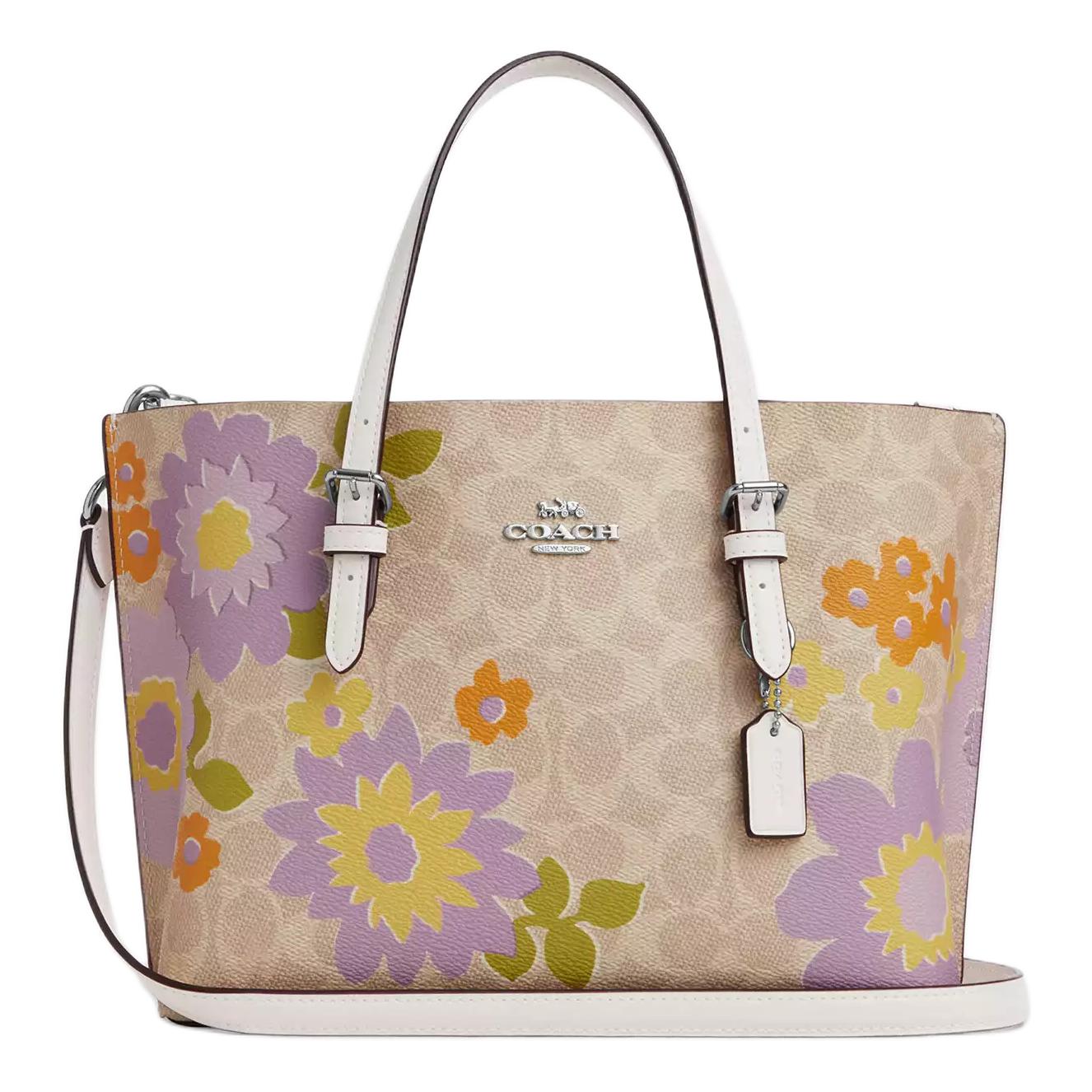 Coach Mollie 25 Brand Logo Floral Print Coated Canvas Tote Bag Medium Women tote bags Beige CBT23-SVSAS Basic Set (Bag+Dust Bag)
