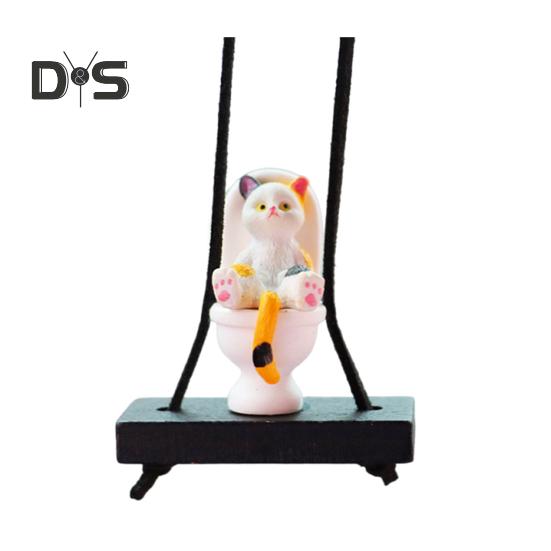Toilettenkatze Autoanhänger Rückspiegel Hängendes Ornament mit Schlüsselband Humorvolles Auto-Innenzubehör