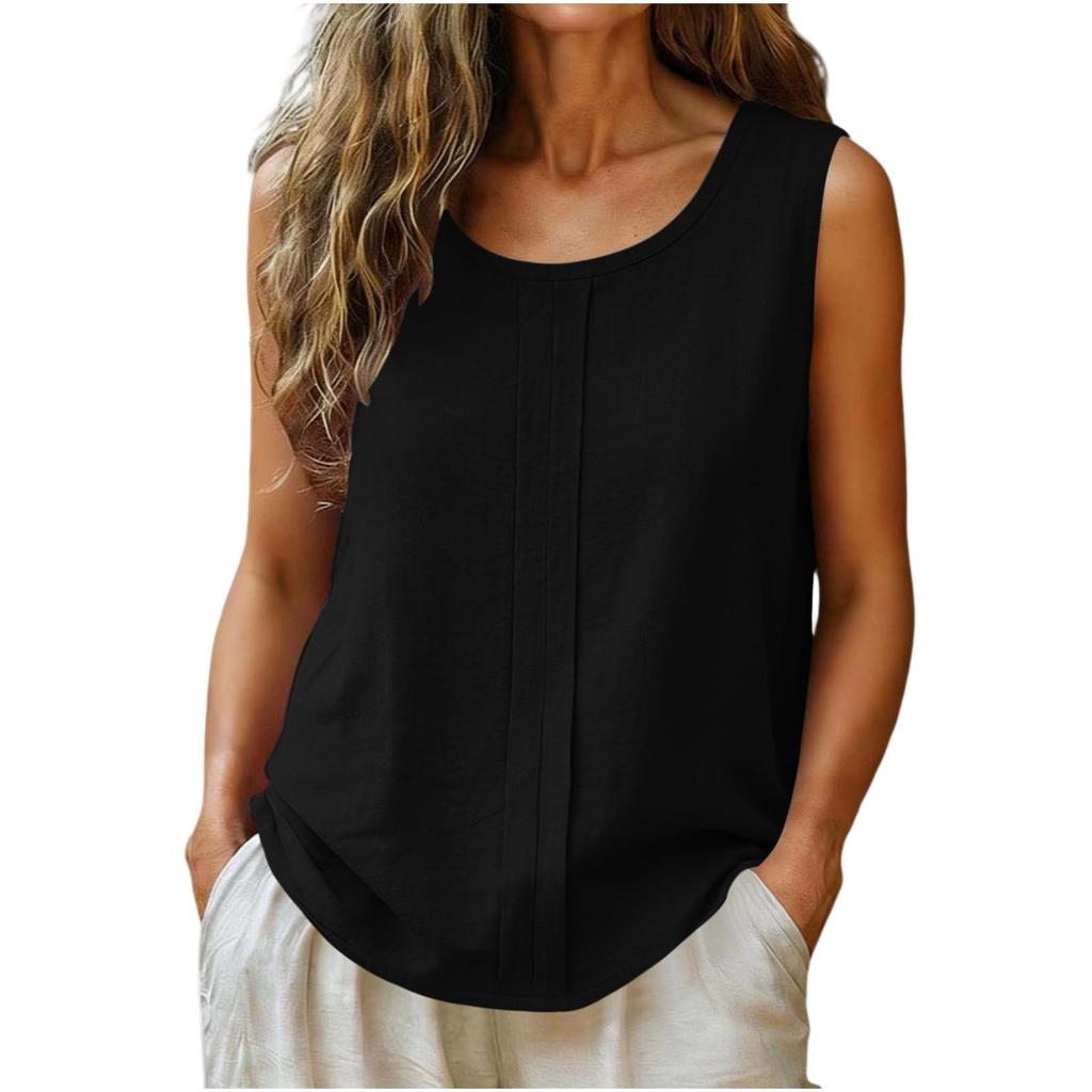 Canottiere Casual da Donna in Cotone e Lino Senza Maniche