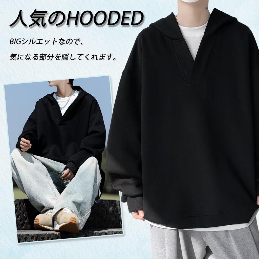 Bligo Long Sleeve Layered Oversized Loose Drop Round Long Cut and Sewn Men's Hoodie, Look, V-Neck, Popular, Fit, Comfortable, Shoulder, Casual,