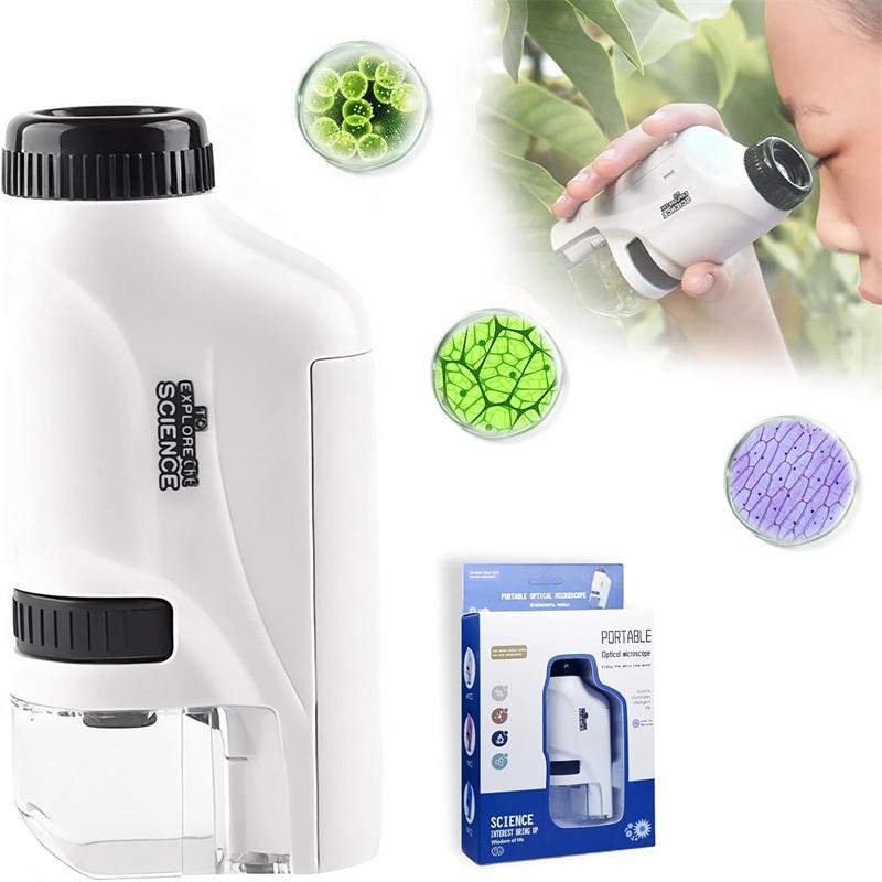 Handheld Pocket Microscope 60X 120X Magnification With Phone Clip LED Light Kids Science Educational Toy For Outdoor Study
