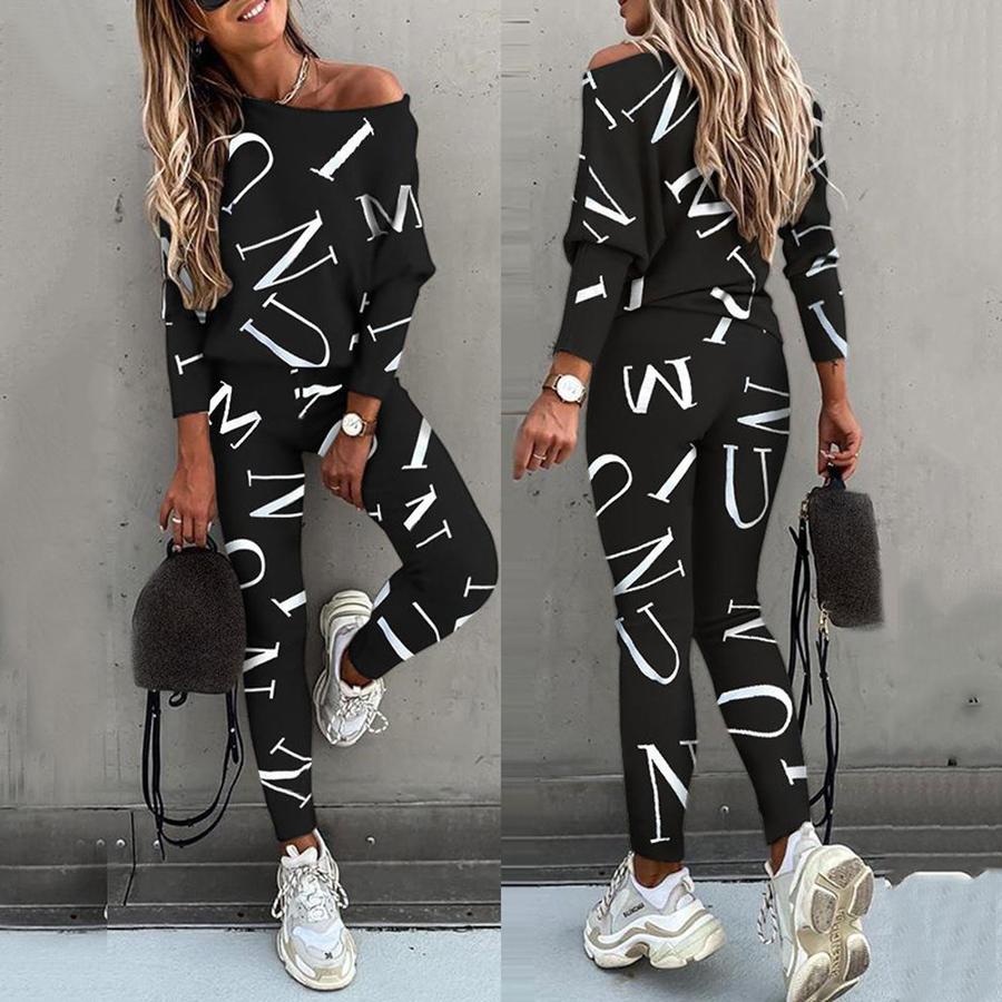 Autumn New Arrivals Women's Letter Print Long Sleeve Pants Casual Set