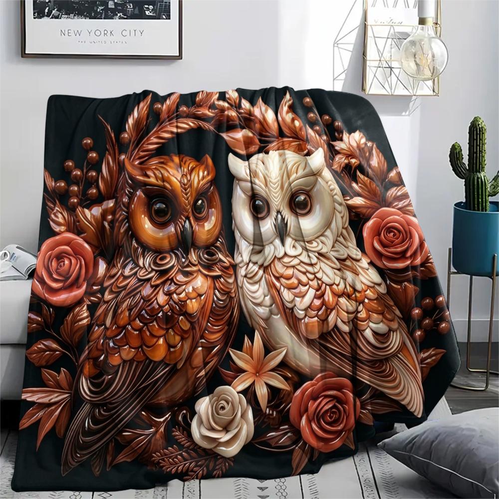 1Pc owl Print Flannel Blanket, High quality Comfortable for All Seasons, Home Decor, Warmth and Comfort, Perfect for Christmas Gifts W66
