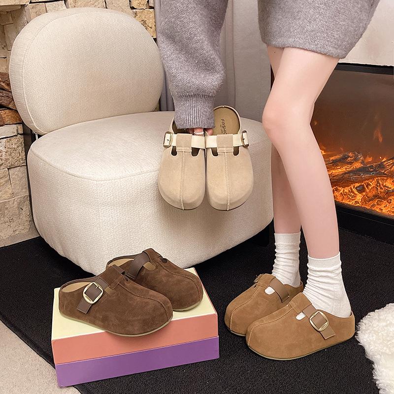 inner height increase Boken shoes women's outer wear 2025 autumn new one-pedal bag head half slippers thick-soled casual slippers