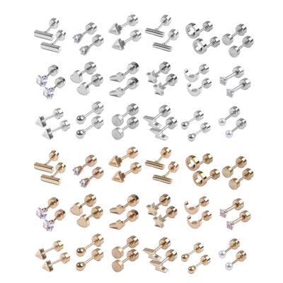 18 Pairs Tiny Cartilage Stud Earrings Set for Triangle Moon Star Heart Disc Ball Flat Back Earrings Stainless Steel Earr
