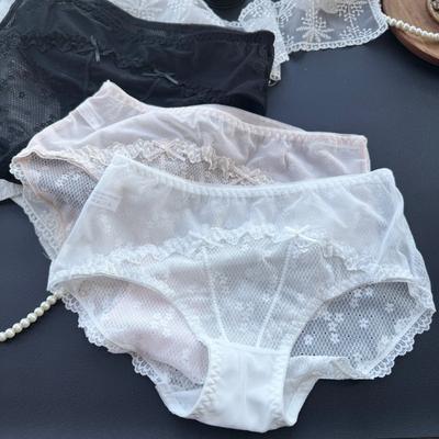 Ladies Spring and Summer Sexy Lovely Lace Edge Mesh Jacquard Triangle Briefs
