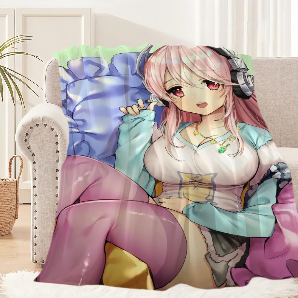 Cute Anime Super S-Sonico Girl Blanket Plush Nap Sofa Rug for Living Room Warm Office Bedroom Birthday Home Travel Kid Gifts