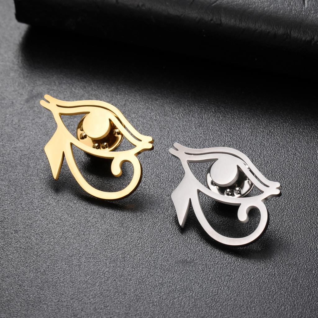 Stainless Steel Eye of Horus Brooch Egyptian Metal Pins for Women Men Suit Bag Badge Protection Jewelry Accessories Amulet Gifts