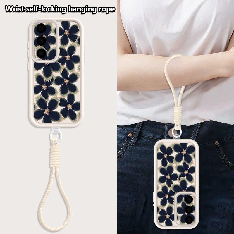 Wrist Lanyard Phone Case For Samsung Galaxy S26 S24 S25 Ultra S23 S25 FE A57 A17 A56 A16 A55 A54 A15 A25 5G Cartoon Flower Cover
