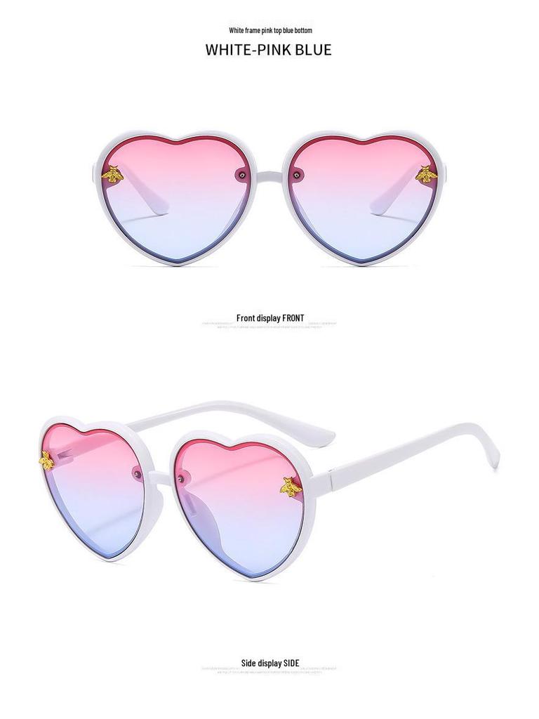 Heart-Shaped Honey Peach Kids' Sunglasses – Trendy Street Style for Round Face Girls