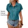 Camicette e camicie con collo a polo, maniche corte, stampa tinta unita, moda casual estate primavera