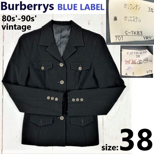 

90-е Винтажное шерстяное короткое пальто Burberry Blue Label, приталенный жакет, черный, 38(ИСПОЛЬЗОВАЛ)