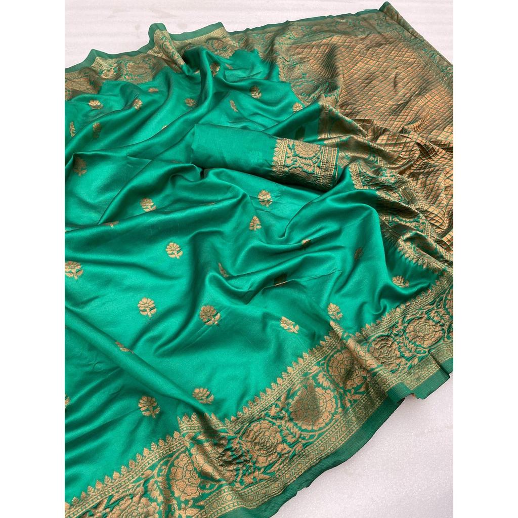 Silk Saree from the ALMAARI Store Is Adorned with Beautiful Zari Work In Form of Traditional Motifs.