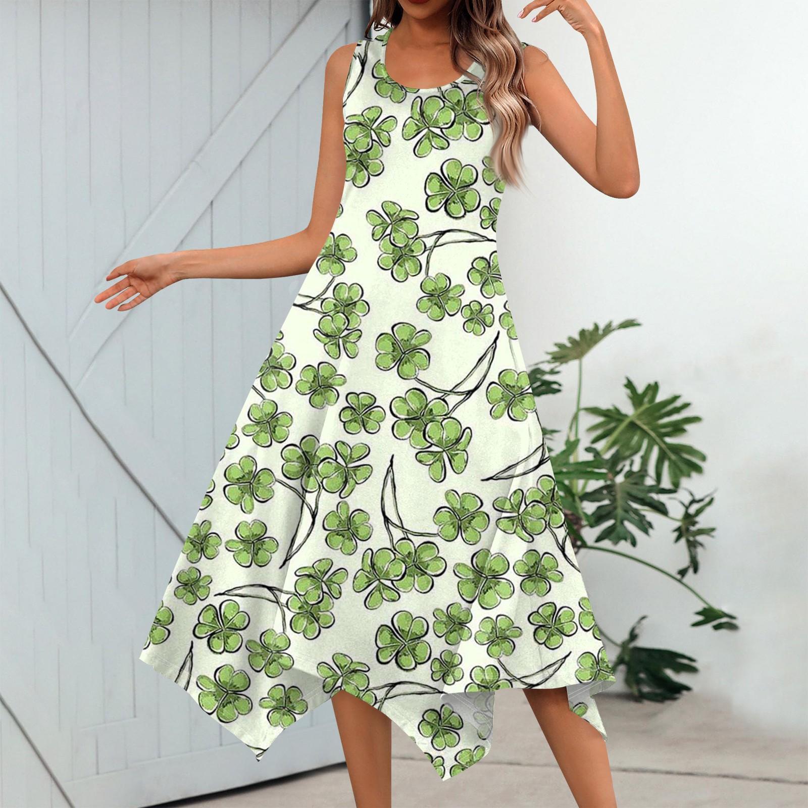 

Женское повседневное модное платье миди без рукавов с круглым вырезом и нерегулярным подолом L зелёный