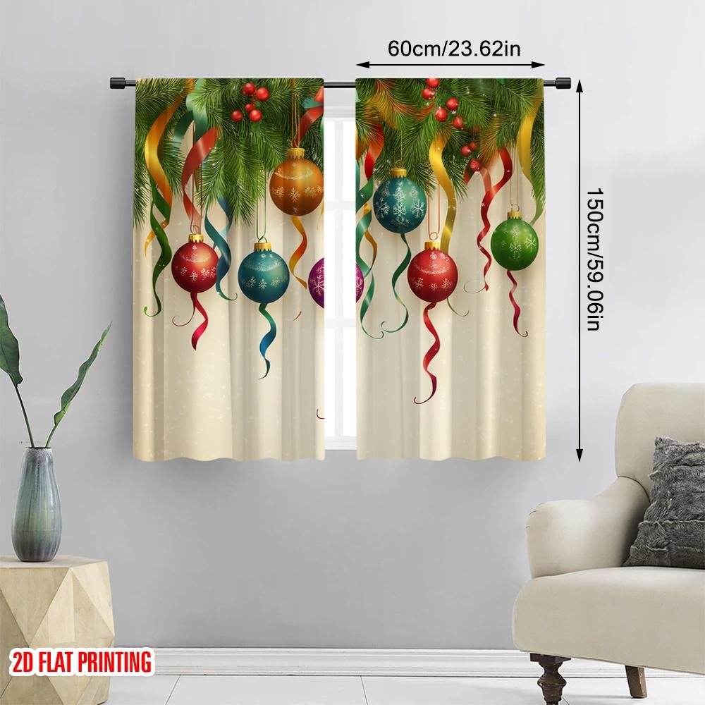 2pcs,2D Plane Printing Curtain Fabric Christmas Ornaments Hanging Festive Ribbons (3) Versatile 100% Polyester (without Rod)