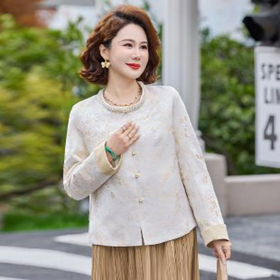 Elegant Chinese Style Jacquard Outerwear for Middle-Aged Women - Stylish and Dignified Spring/Autumn Top 2XL абрикосовый