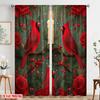 2pcs,2D Plane Printing Creative Curtains Cardinal Bird Christmas Winter Red (2) Versatile Durable Polyester (without Rod)