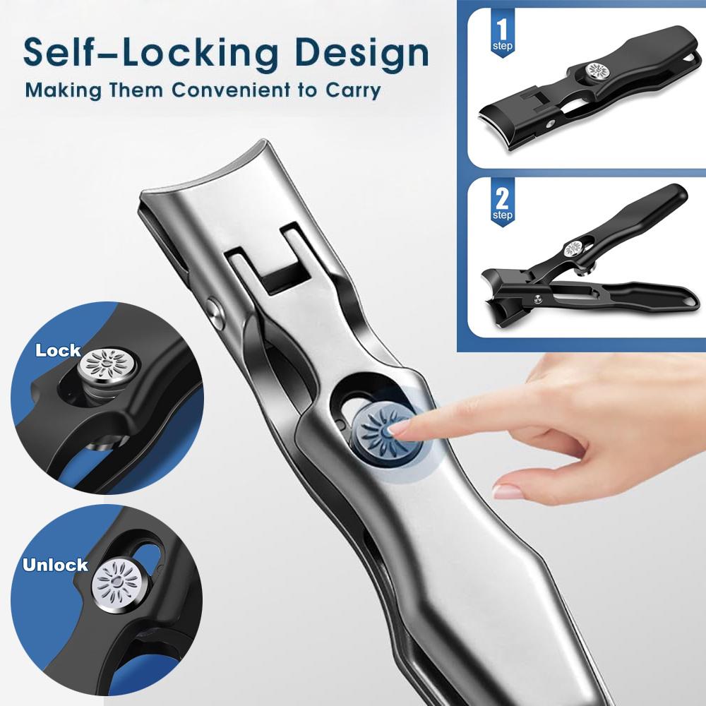 2 PCS Heavy-Duty Nail Clippers Set – Wide Jaw Toenail Clippers with Anti-Splash Catcher & PU Case for Seniors and Men