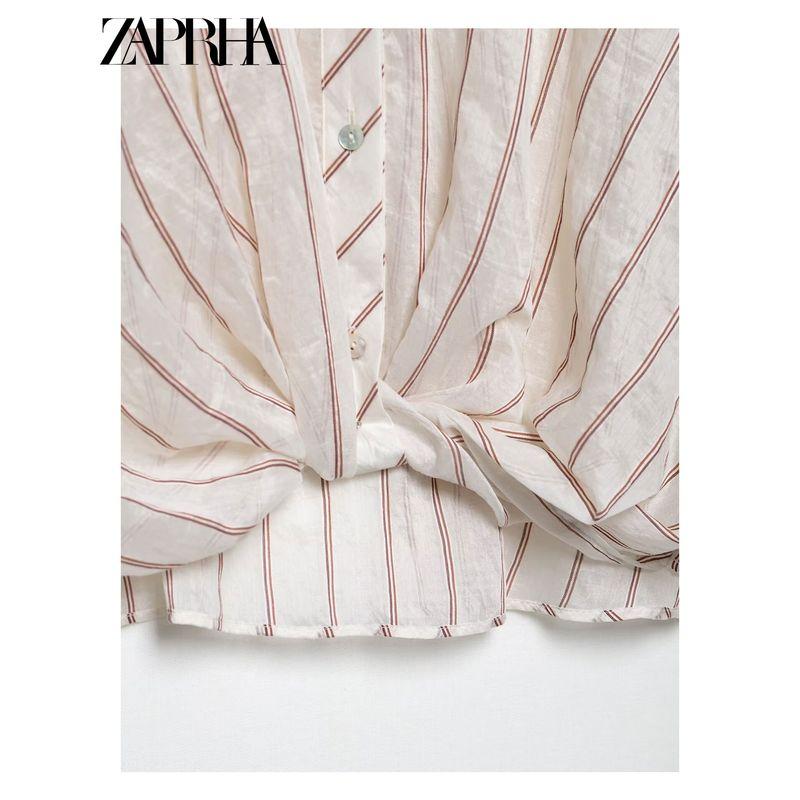 Zaprha 2025 New Arrival French Style Loose Plaid Bow Tie Stripes Long Sleeves V-neck Shirt Women's 5029082
