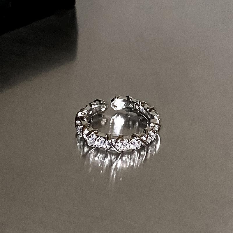 Heart Open Rings For Women Korea Geometric Crystal Moonstone Gothic Finger Ring Y2K Accessories Trendy Aesthetic Jewelry Gift