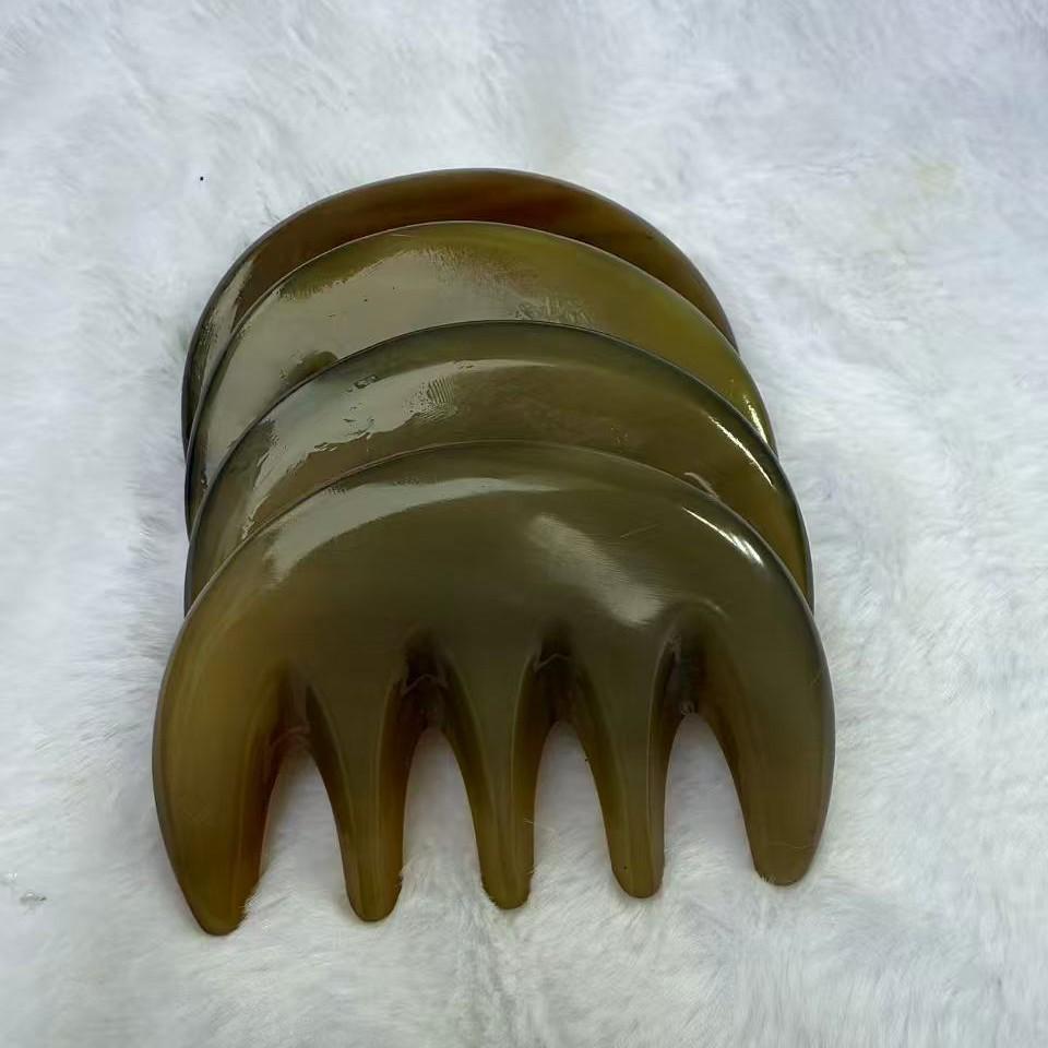 Пятизубная расческа-гребень из рога быка для меридианного массажа головы Thickness 0.3-0.5