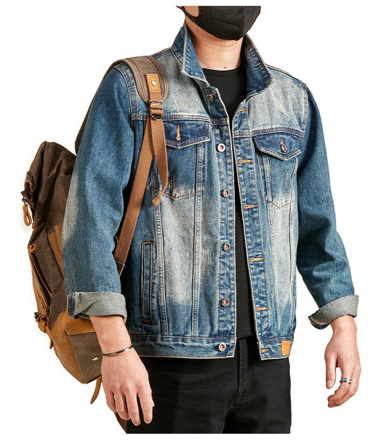 Xintang Men's 2025 American Retro Denim Motorcycle Jacket - High Street Rogue Style Streetwear