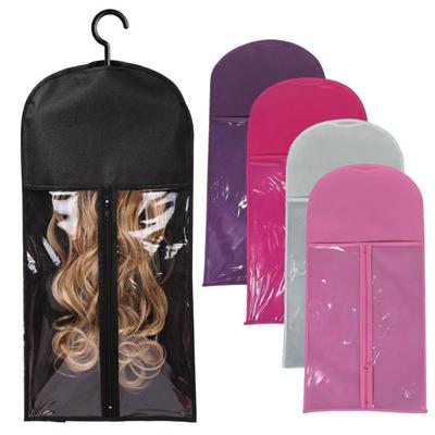 Wig Hanging Bag Transparent Zipper Closure with Hanging Hook Dustproof Portable Wig Hanger Hair Extension Holder Short Long Wavy