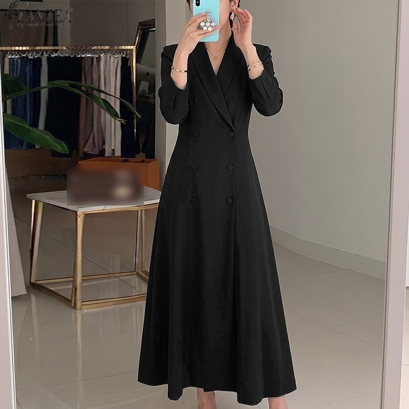 ZANZEA Women Elegant V-Neck Casual Long Sleeve Dress