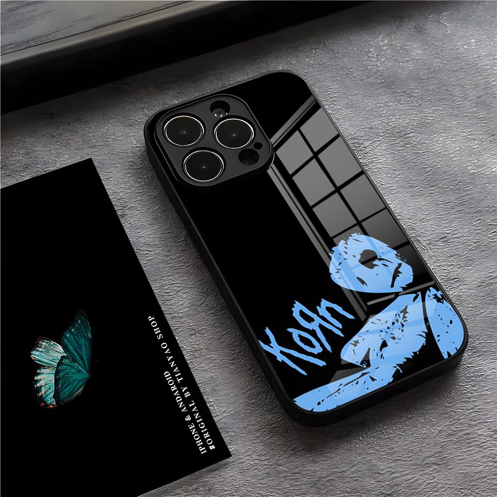 Coque de téléphone pour iPhone 17 Pro Max 15 Pro 16 14 Plus 12 13 Mini 11 Pro avec Housse en Verre Résistante aux Chocs - Groupe de Rock K-Korn