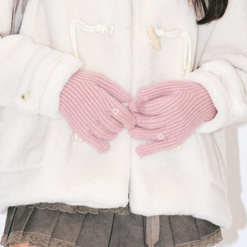 ZEROPLANET Heart Fingerhole Knit Gloves [PINK]