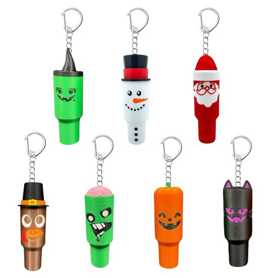 Mini Cup Keychain Container Halloween Themed Festive Face Cup Key