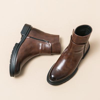 Fashion Classic Brown British Style Men's Handsome High Top Shoes Winter Leather Short Boots Versatile Men's Casual Boots Thick Soles