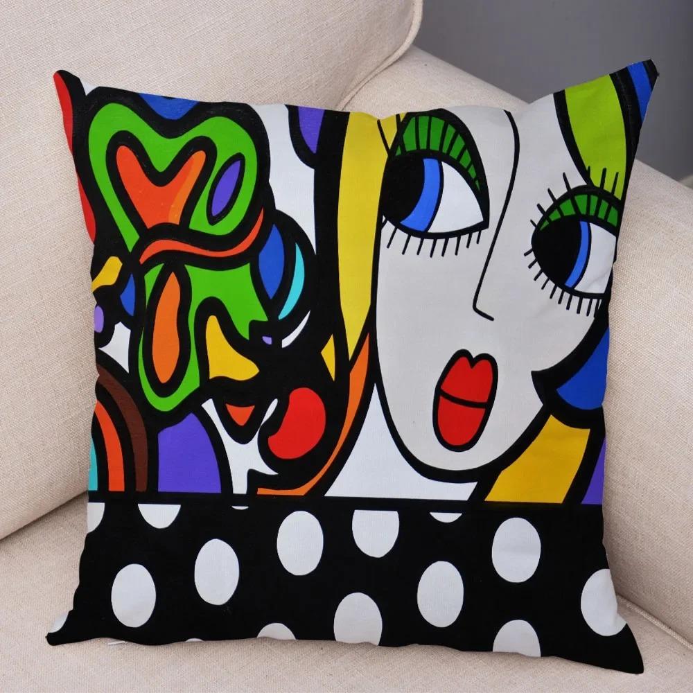 Geometric Cartoon Girl Decorative Pillowcase Living Room Office Ornaments Home Pillowcase