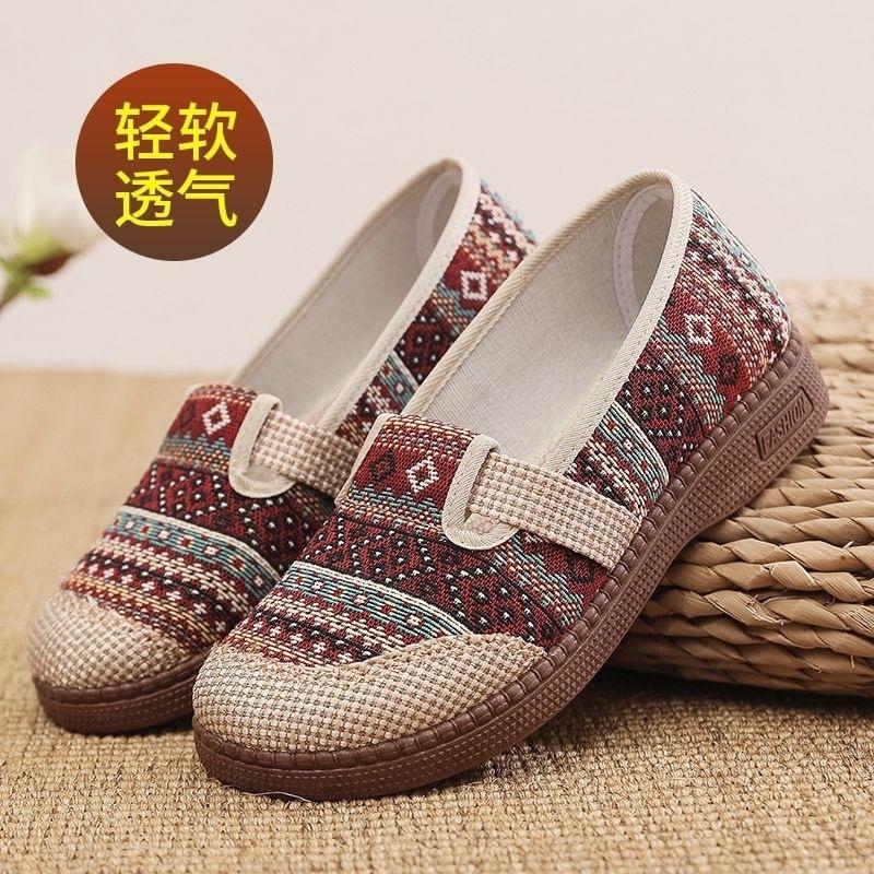 Summer Old Beijing Cloth Shoes Women's Breathable Ethnic Wind Shallow Mouth Fisherman Shoes Soft Sole Non-slip One Pedal Comfortable Mother Shoes