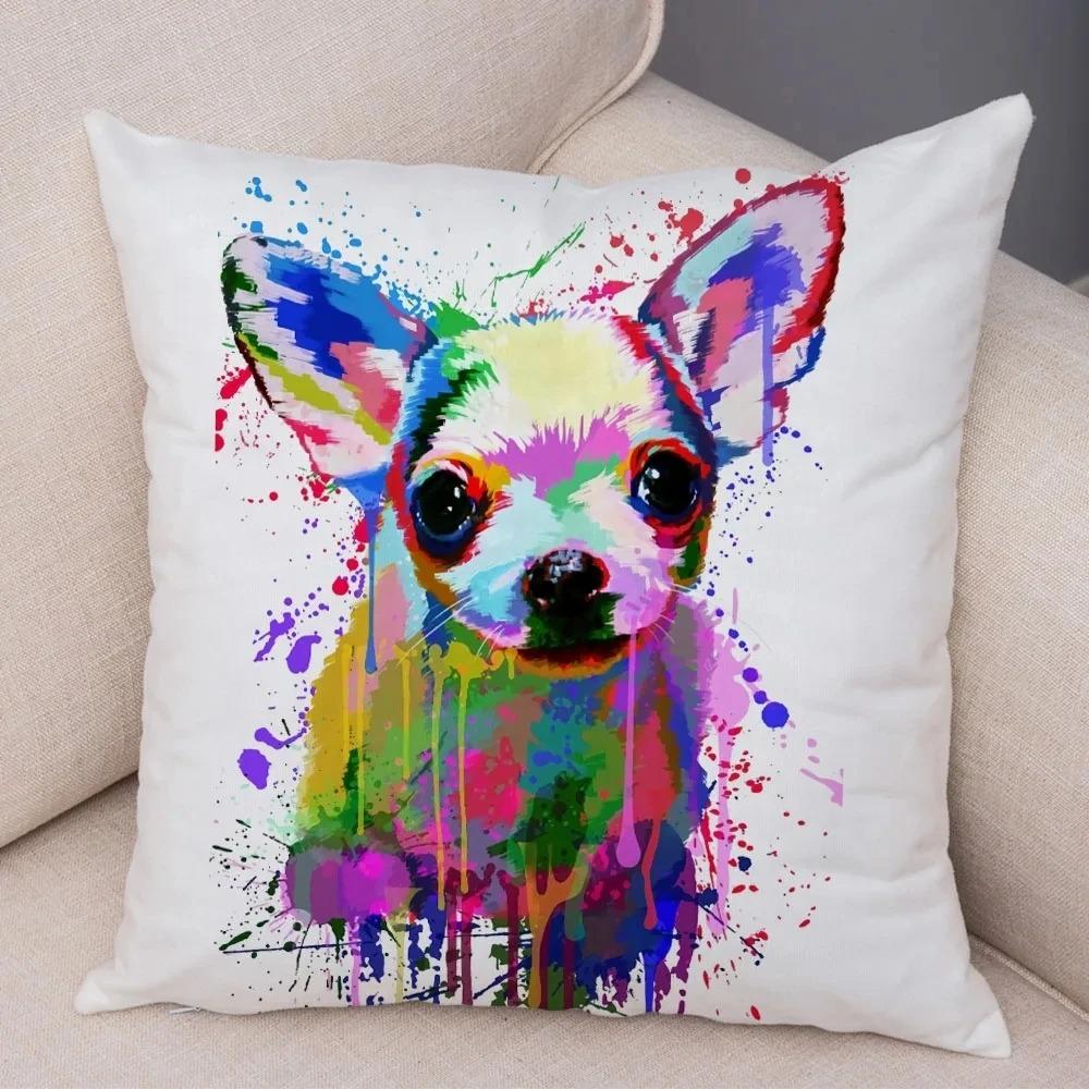 Cute Watercolor Pet Dog Pattern Pillowcase Car Ornaments Office Living Room Sofa Home Pillowcase