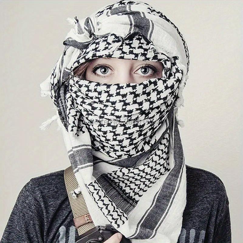 Arab Keffiyeh Scarf Cotton Winter Shawl Neck Warmer Cover Head Wrap Windproof Tactical Camping Scarf Men Women