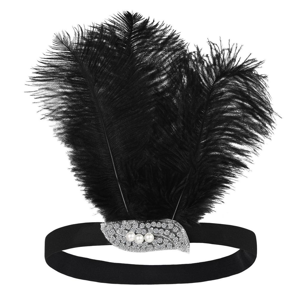 1920s Elegant Rhinestone Leaf Feathered Hairband For Wedding Party and Formal Event Comfortable Elastic Band Headwear