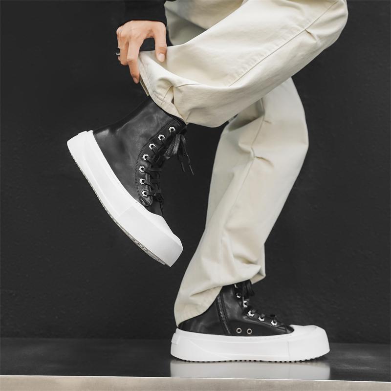 Fashion Casual high top men's board shoes Trendy and versatile designer styles Outdoor leisure party Daily youth Plus Size shoes Black