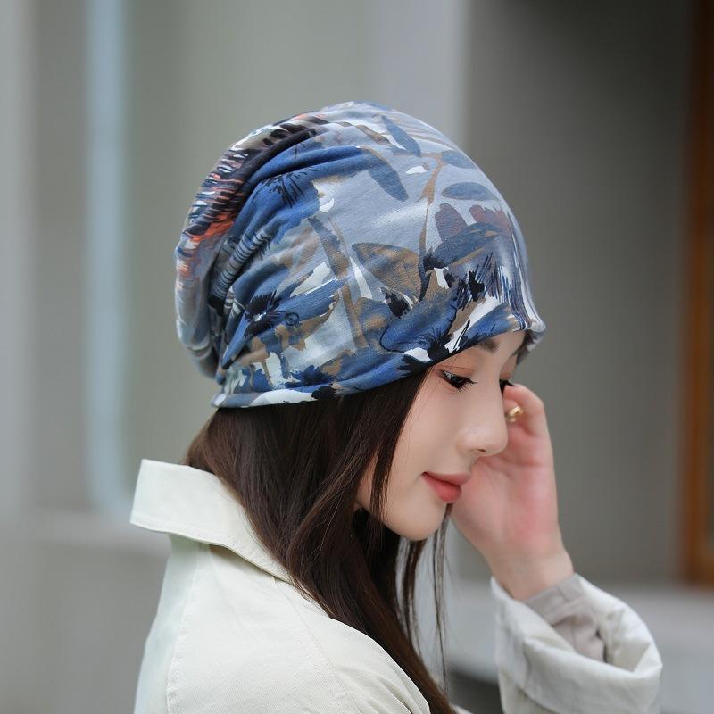 Printed Pullover Hat, Women's Pullover Hat, Double-layer Thin Confinement Hat, Bald Hat, Windproof Cycling Hat, Nightcap, Scarf Cover.