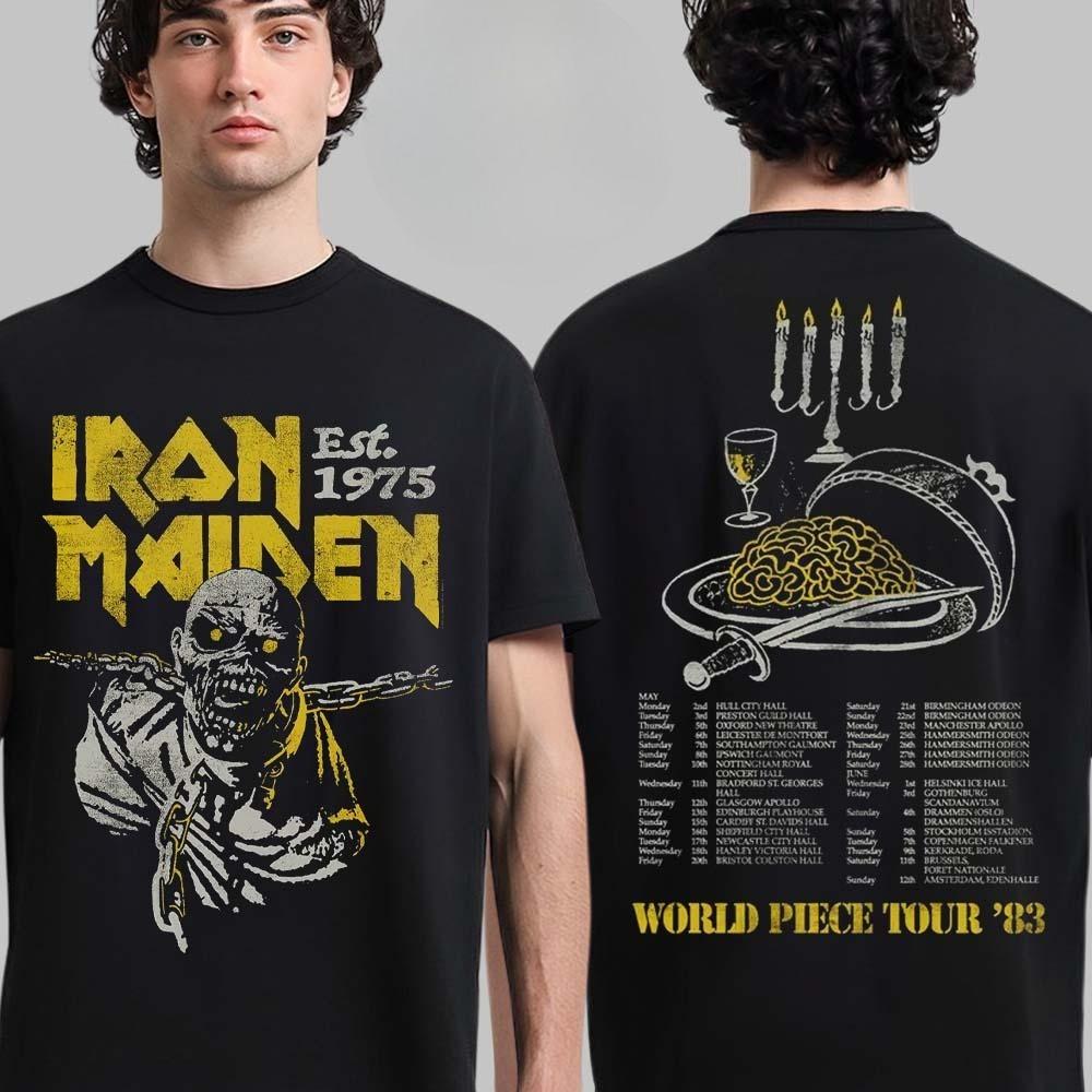 Camiseta Vintage Oversized Rara de Maiden 50 Aniversario World Piece World Tour 1983 Top de Alta Gama para Hombres y Mujeres Ropa Cómoda Y2k Femenina Masculina