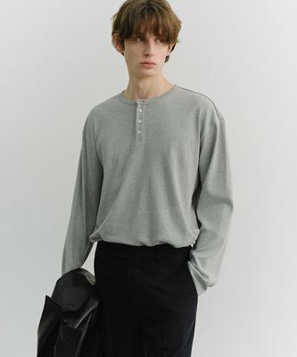 Deonseuteupomaen Henley-Neck T-Shirt_Unisex_Udts6A109_Melange Gray