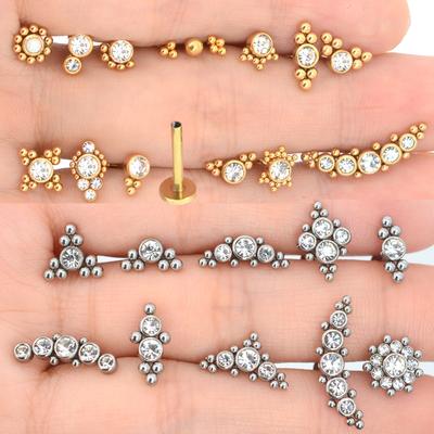 1 pièce 1,2x6/8mm Titane G23 Base Acier Inoxydable Clous Lèvre Labret Piercing Nez Helix Piercing Conch Tragus Boucles d'Oreilles Extrémité Plate