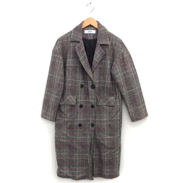 [Used] DHOLIC Glen Check Chester Coat Double Outerwear Long Wool Blend Slit Black /NT18 Women s [Vector Old Clothes] 250901