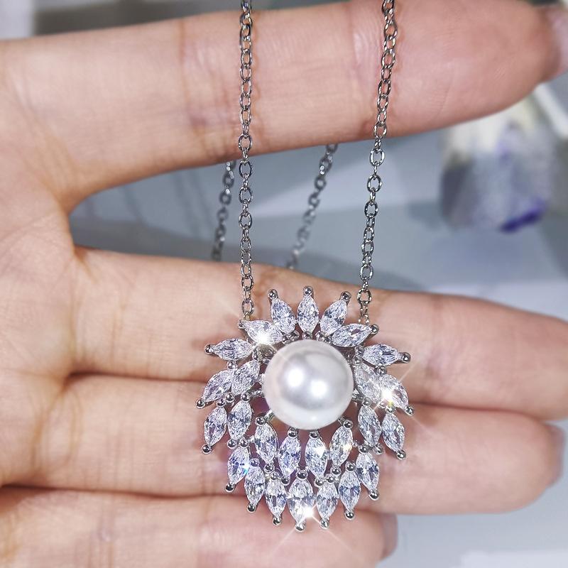 Group-inlaid Zircon Fashion Simulated Pearl Bead Pendant Earring Open Ring Set Decoration