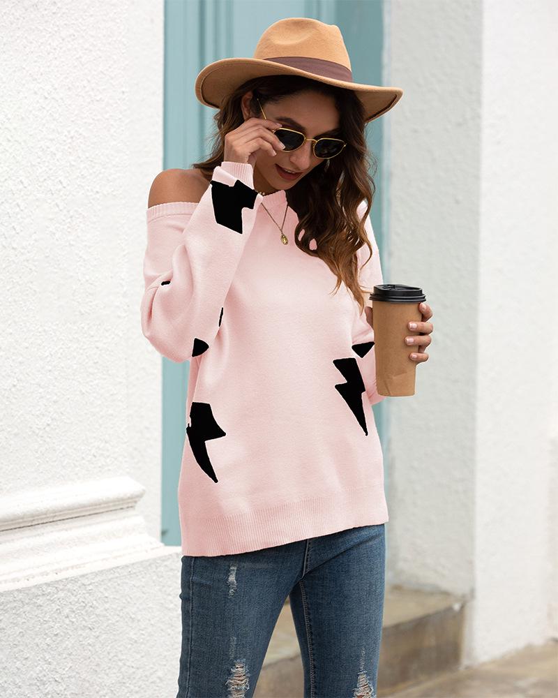 Women's Long Sleeve Jacquard Knit Sweater - Autumn 2024 European & American Style Pullover Top