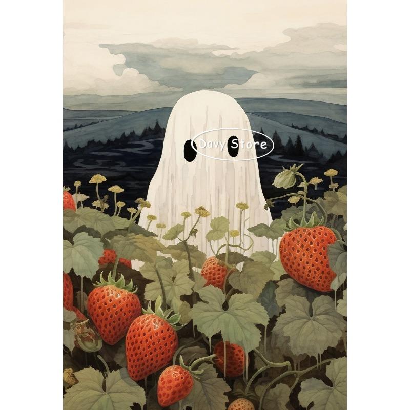 White Ghost Kawaii Halloween Pumpkin Wall Art Canvas Painting White Ghost Life Posters Prints Wall Picture for Room Home Decor