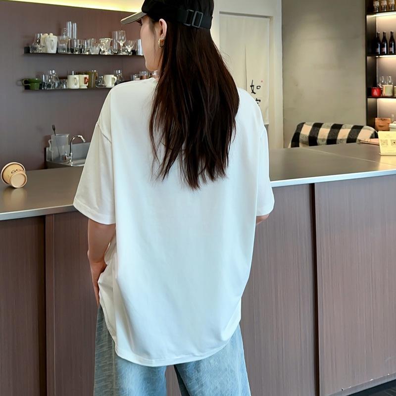 2025 Summer Heart Pattern Plus Size Women's Loose Slimming Round Neck Half Sleeve T-shirt