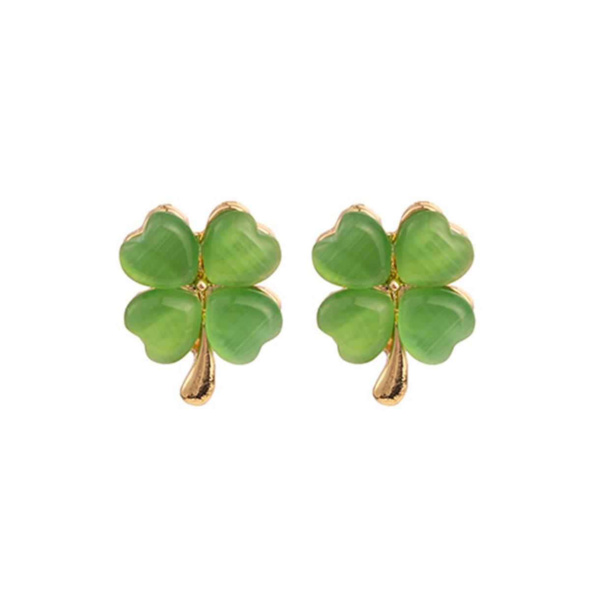 1 pair The New Fashion Four-Leaf Clover Stone Earrings Small Exquisite Earrings Temperament