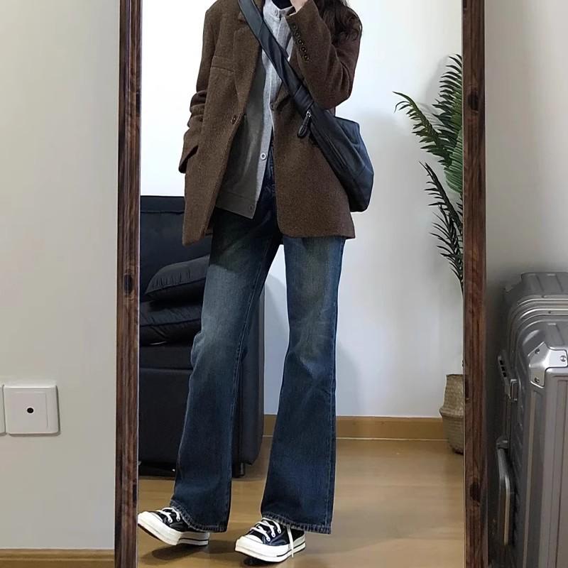 

Women s Plus Size Retro Micro-Flare Jeans for Autumn/Winter - Hip-Covering, Slimming, Stretch Bell Bottom Pants 3XL [150-165 jin]